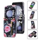 For Samsung Galaxy Z Flip5 POLA Rose Pattern Multi-Card Slots Zipper Wallet Phone Case(Black) - 1