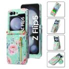 For Samsung Galaxy Z Flip5 POLA Rose Pattern Multi-Card Slots Zipper Wallet Phone Case(Cyan) - 1