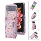 For Samsung Galaxy Z Flip4 POLA Rose Pattern Multi-Card Slots Zipper Wallet Phone Case(Purple) - 1