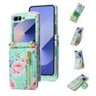 For Samsung Galaxy Z Flip6 POLA Rose Pattern Multi-Card Slots Zipper Wallet Phone Case(Cyan) - 1