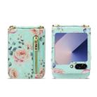 For Samsung Galaxy Z Flip6 POLA Rose Pattern Multi-Card Slots Zipper Wallet Phone Case(Cyan) - 2