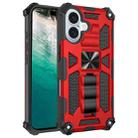 For iPhone 16 Plus Armor Shockproof TPU Hybrid PC Magnetic Phone Case with Holder(Red) - 1