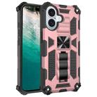 For iPhone 16 Plus Armor Shockproof TPU Hybrid PC Magnetic Phone Case with Holder(Rose Gold) - 1