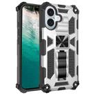 For iPhone 16 Plus Armor Shockproof TPU Hybrid PC Magnetic Phone Case with Holder(Silver) - 1