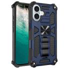 For iPhone 16 Armor Shockproof TPU Hybrid PC Magnetic Phone Case with Holder(Blue) - 1