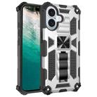 For iPhone 16 Armor Shockproof TPU Hybrid PC Magnetic Phone Case with Holder(Silver) - 1