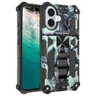 For iPhone 16 Plus Camouflage Armor Kickstand TPU Hybrid PC Magnetic Phone Case(Mint Green) - 1