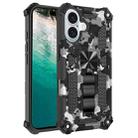 For iPhone 16 Camouflage Armor Kickstand TPU Hybrid PC Magnetic Phone Case(Black) - 1