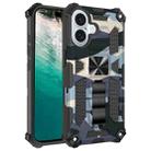 For iPhone 16 Camouflage Armor Kickstand TPU Hybrid PC Magnetic Phone Case(Navy Blue) - 1
