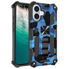 For iPhone 16 Camouflage Armor Kickstand TPU Hybrid PC Magnetic Phone Case(Blue) - 1