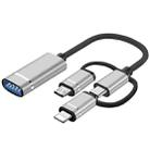 3 in 1 USB Female to Micro USB, Type-C, 8 Pin Male OTG Adapter(Silver) - 1