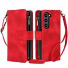 For Samsung Galaxy Z Fold6 Dream 9-Card Zipper Wallet RFID Leather Phone Case with Lanyard(Red) - 1