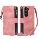 For Samsung Galaxy Z Fold6 Dream 9-Card Zipper Wallet RFID Leather Phone Case with Lanyard(Rose Gold) - 1