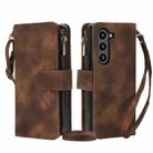 For Samsung Galaxy Z Fold6 Dream 9-Card Zipper Wallet RFID Leather Phone Case with Lanyard(Brown) - 1