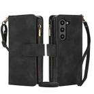 For Samsung Galaxy Z Fold6 Dream 9-Card Zipper Wallet RFID Leather Phone Case with Lanyard(Black) - 1