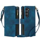 For Samsung Galaxy Z Fold5 5G Dream 9-Card Zipper Wallet RFID Leather Phone Case with Lanyard(Blue) - 1