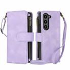 For Samsung Galaxy Z Fold5 5G Dream 9-Card Zipper Wallet RFID Leather Phone Case with Lanyard(Purple) - 1