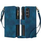 For Samsung Galaxy Z Fold4 5G Dream 9-Card Zipper Wallet RFID Leather Phone Case with Lanyard(Blue) - 1