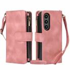 For Samsung Galaxy Z Fold4 5G Dream 9-Card Zipper Wallet RFID Leather Phone Case with Lanyard(Rose Gold) - 1