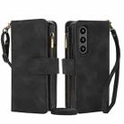 For Samsung Galaxy Z Fold4 5G Dream 9-Card Zipper Wallet RFID Leather Phone Case with Lanyard(Black) - 1