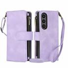 For Samsung Galaxy Z Fold3 5G Dream 9-Card Zipper Wallet RFID Leather Phone Case with Lanyard(Purple) - 1