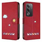 For OPPO A3 Pro Cartoon Cats Leather Phone Case(Red) - 2