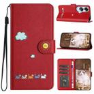 For OPPO A60 4G Cartoon Cats Leather Phone Case(Red) - 1