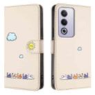 For OPPO A80 Cartoon Cats Leather Phone Case(Beige White) - 2