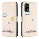 For OPPO F19 / F19s Cartoon Cats Leather Phone Case(Beige White) - 2