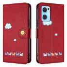 For OPPO Reno7 5G / Find X5 Lite Cartoon Cats Leather Phone Case(Red) - 2