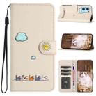 For OPPO Reno7 5G / Find X5 Lite Cartoon Cats Leather Phone Case(Beige White) - 1