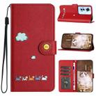 For OPPO Reno11 F Cartoon Cats Leather Phone Case(Red) - 1