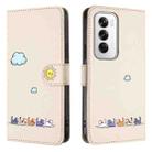 For OPPO Reno12 5G Global Cartoon Cats Leather Phone Case(Beige White) - 2