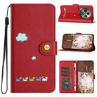 For OPPO Reno12 F 4G Cartoon Cats Leather Phone Case(Red) - 1