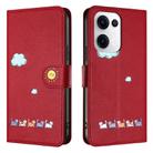 For OPPO Reno13 5G Global  Cartoon Cats Leather Phone Case(Red) - 2