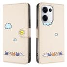 For OPPO Reno13 5G Global  Cartoon Cats Leather Phone Case(Beige White) - 2
