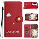 For OPPO Reno13 F 5G Cartoon Cats Leather Phone Case(Red) - 1