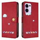 For OPPO Reno13 F 5G Cartoon Cats Leather Phone Case(Red) - 2