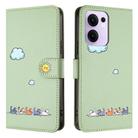 For OPPO Reno13 F 5G Cartoon Cats Leather Phone Case(Green) - 2