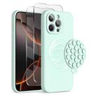 For iPhone 16 Pro Max Silicone Suction Cup MagSafe Phone Case with Screen Film(Mint Green) - 1