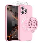 For iPhone 16 Pro Max Silicone Suction Cup MagSafe Phone Case with Screen Film(Pink) - 1