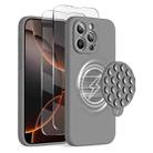 For iPhone 16 Pro Max Silicone Suction Cup MagSafe Phone Case with Screen Film(Grey) - 1