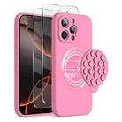 For iPhone 16 Pro Max Silicone Suction Cup MagSafe Phone Case with Screen Film(Soft Pink) - 1