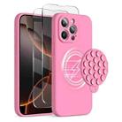 For iPhone 16 Pro Silicone Suction Cup MagSafe Phone Case with Screen Film(Soft Pink) - 1