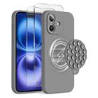 For iPhone 16 Plus Silicone Suction Cup MagSafe Phone Case with Screen Film(Grey) - 1