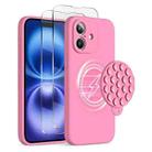 For iPhone 16 Plus Silicone Suction Cup MagSafe Phone Case with Screen Film(Soft Pink) - 1