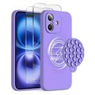 For iPhone 16 Plus Silicone Suction Cup MagSafe Phone Case with Screen Film(Purple) - 1