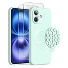 For iPhone 16 Silicone Suction Cup MagSafe Phone Case with Screen Film(Mint Green) - 1