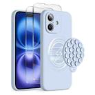 For iPhone 16 Silicone Suction Cup MagSafe Phone Case with Screen Film(Sierra Blue) - 1