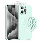 For iPhone 15 Pro Max Silicone Suction Cup MagSafe Phone Case with Screen Film(Mint Green) - 1